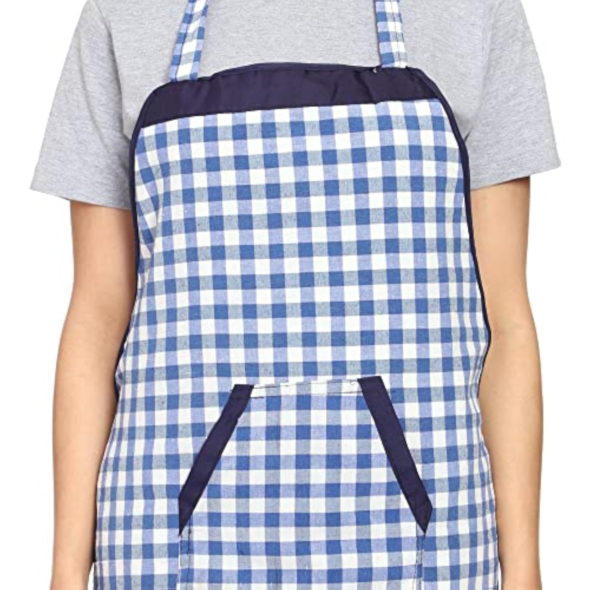 Check Cotton Fabric Dual Pocket Apron with Matching Chef Cap